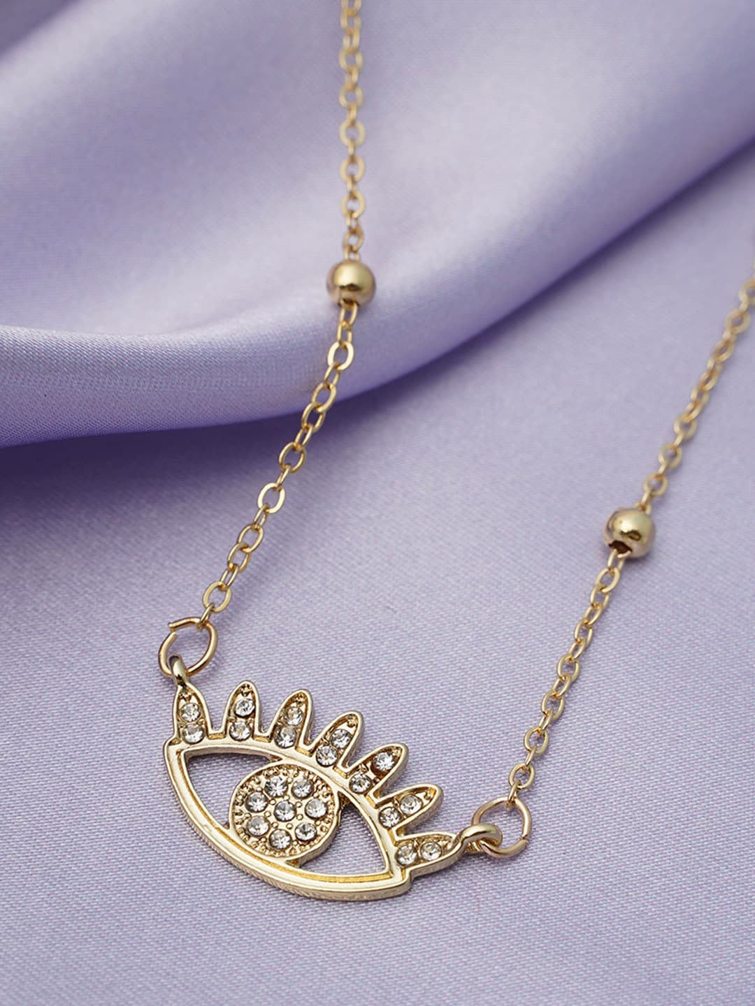 

Ferosh Gold-Toned Gold Stone Studded Evil Eye Pendant & Chain