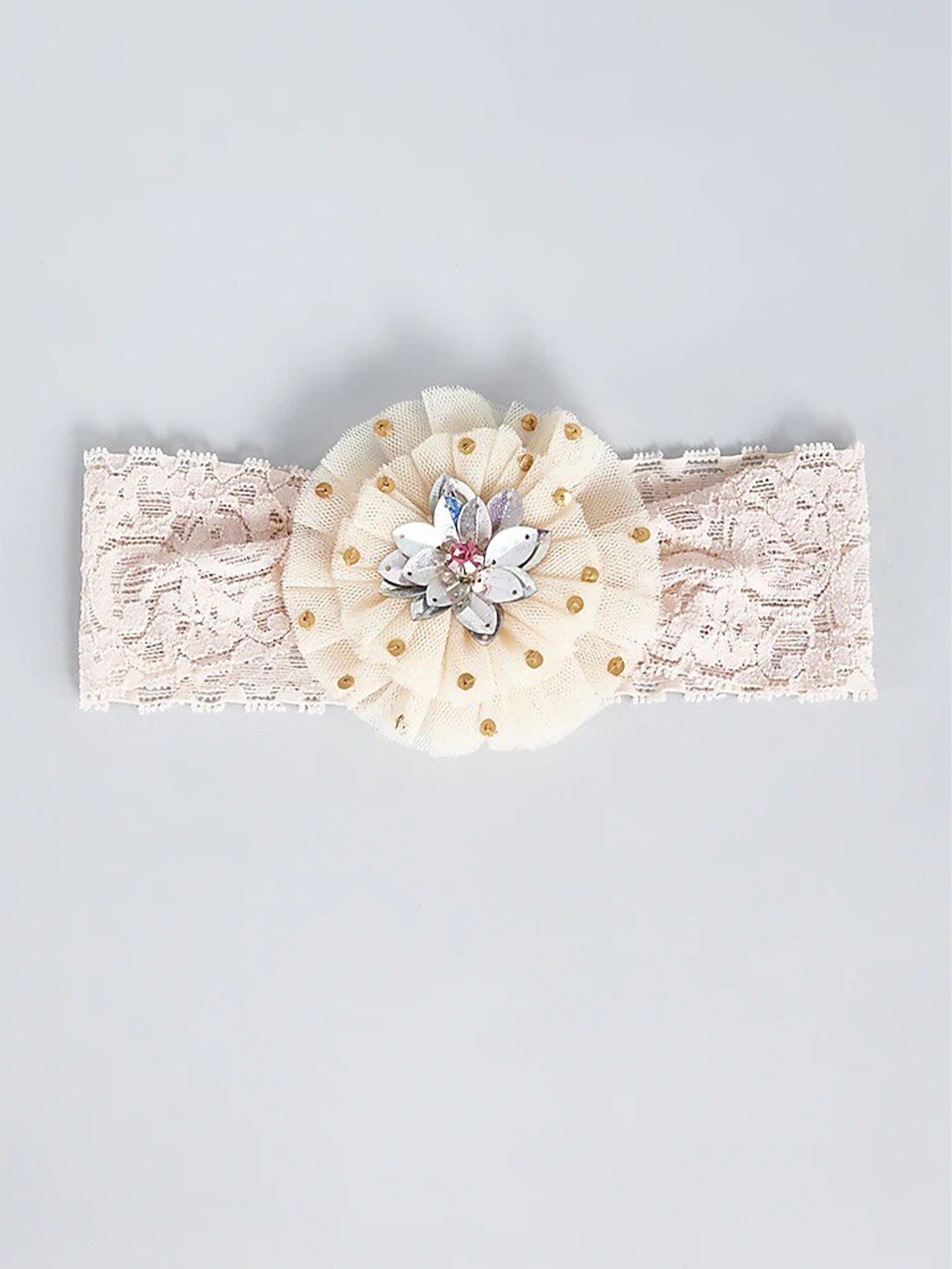 

Choko Girls Peach-Coloured & Silver-Toned Lace Hairband