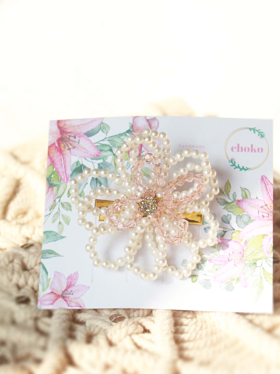 

Choko Girls Off White & Pink Embellished Alligator Hair Clip