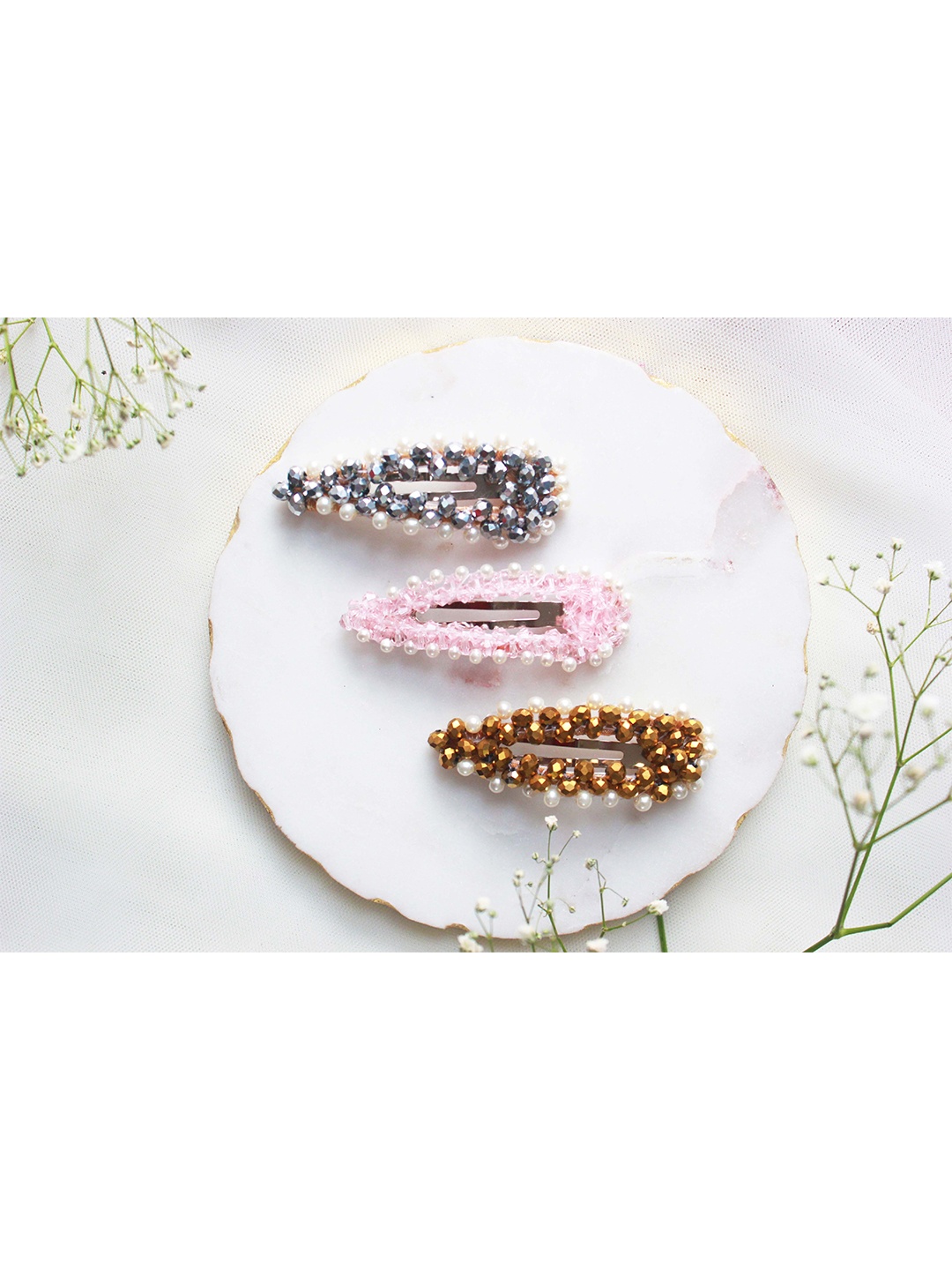 

Choko Girls Pink & Gold-Toned Set of 3 Embellished Tic Tac Hair Clip