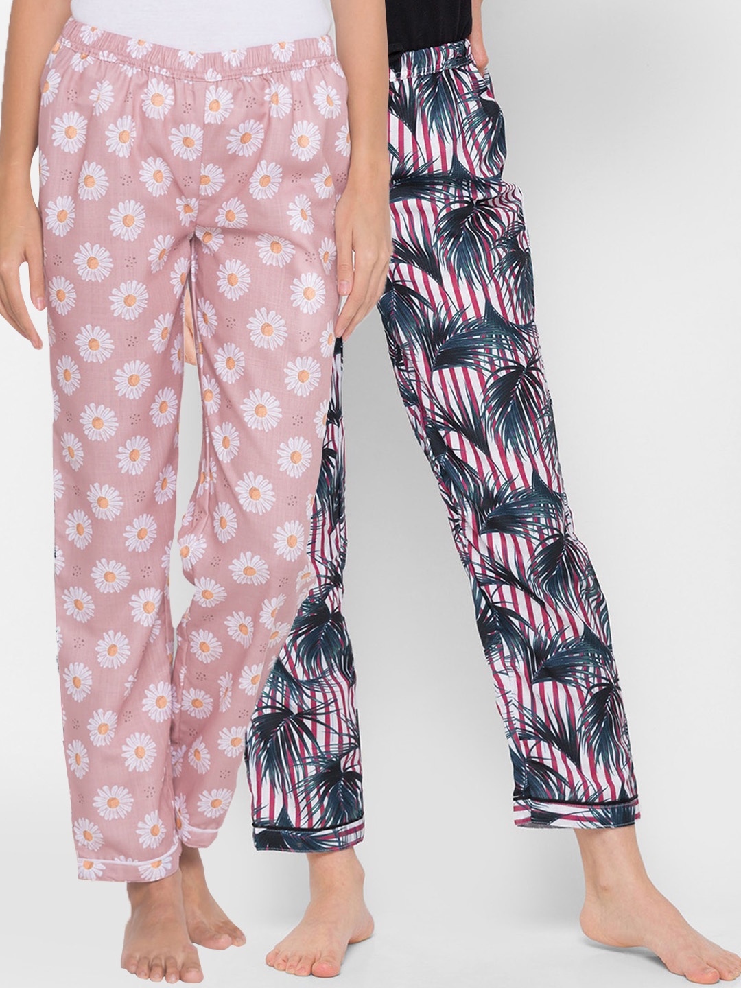 

FashionRack Women Pack of 2 Pink & Red Printed Cotton Lounge Pants