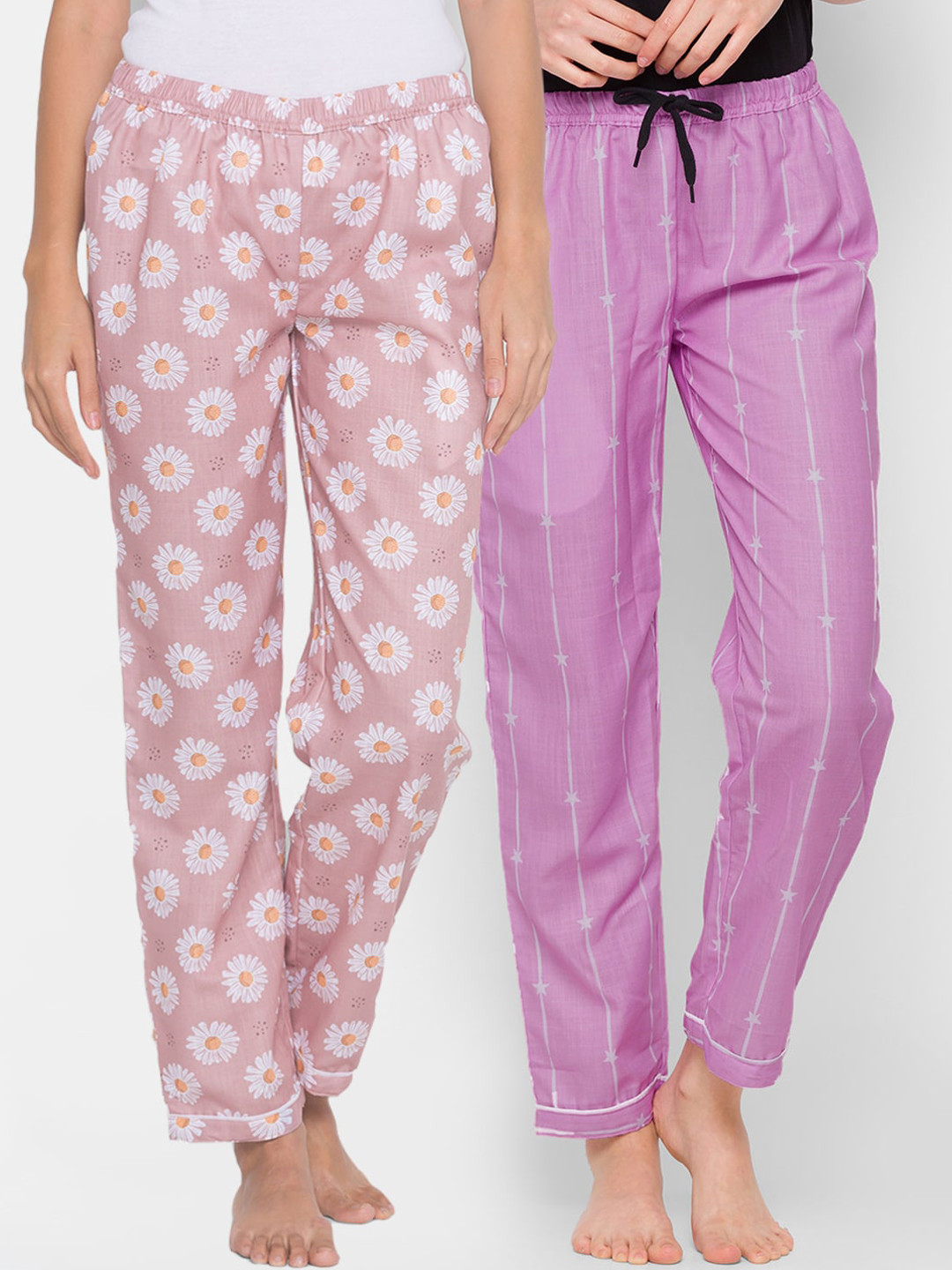 

FashionRack Women Pack of 2 Pink & Purple Cotton Lounge Pants