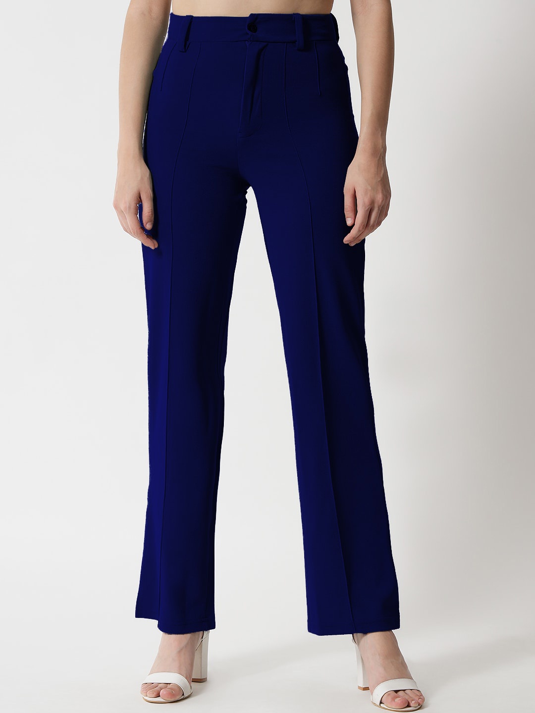 

KOTTY BIZwear Women Navy Blue Relaxed Straight Fit High-Rise Easy Wash Trousers