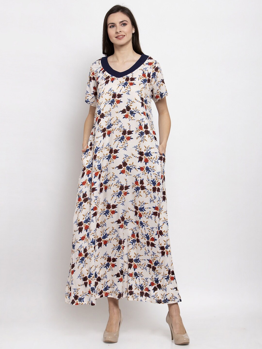 

PATRORNA White Printed Maxi Nightdress