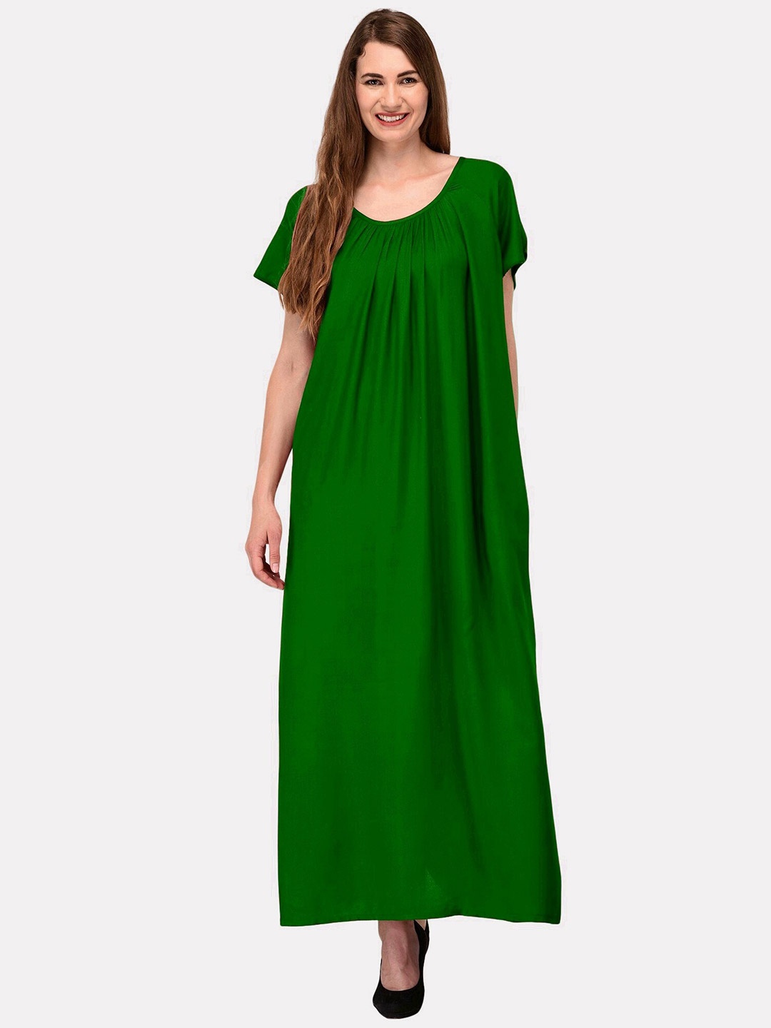 

PATRORNA Green Solid Maxi Nightdress