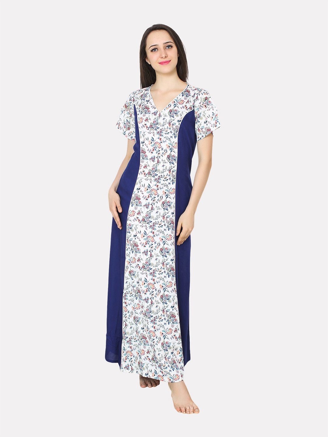 

PATRORNA Blue Printed Maxi Nightdress