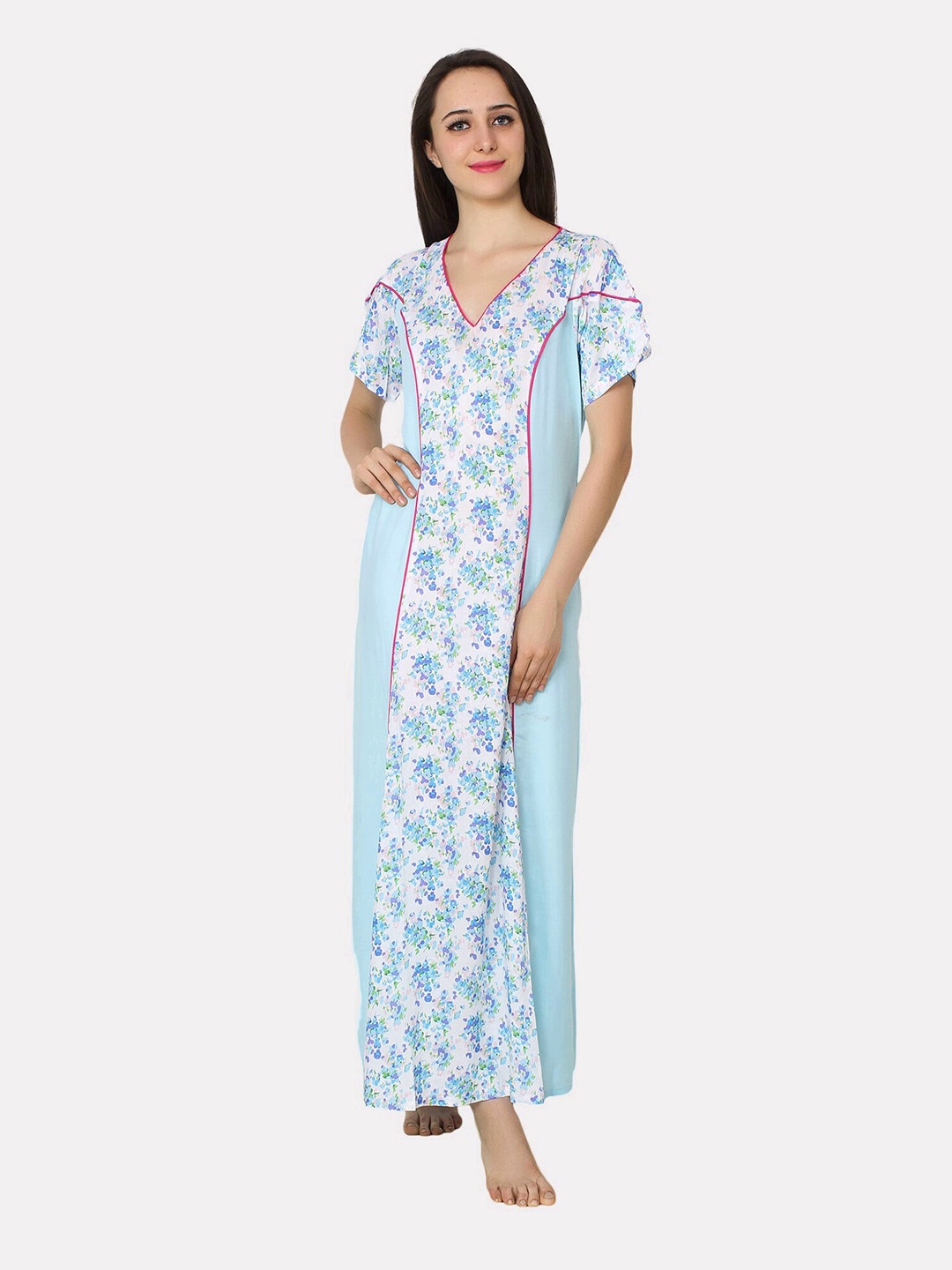 

PATRORNA Women Blue Printed Maxi Nightdress