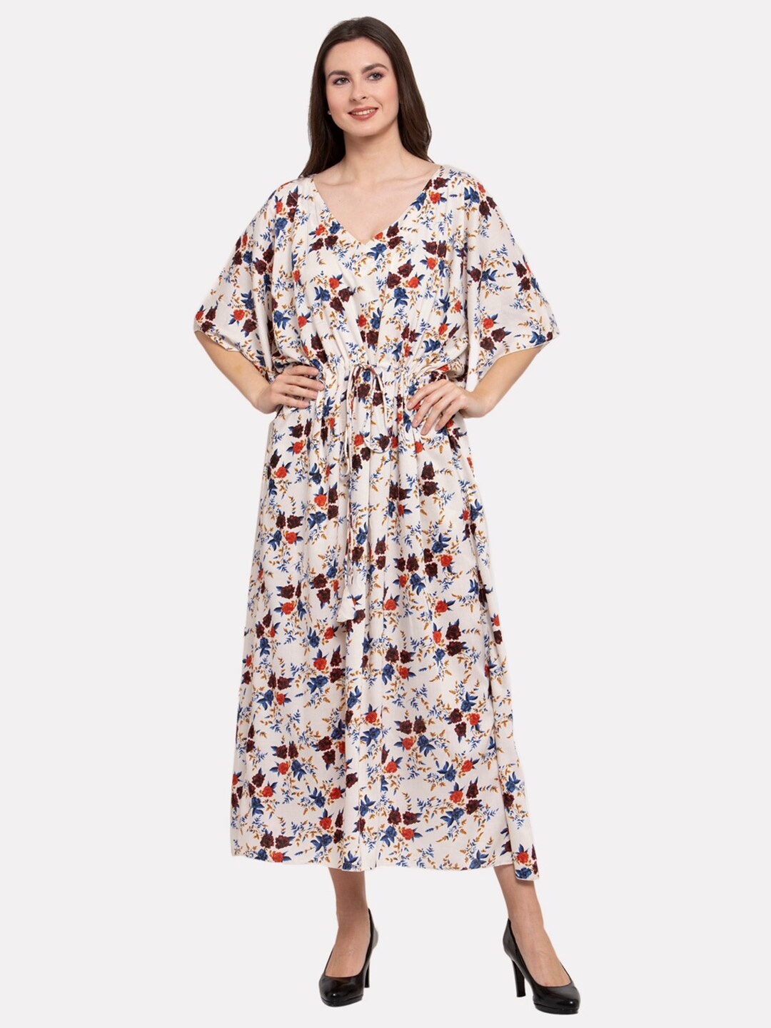 

PATRORNA White Printed Maxi Kaftan Maxi Nightdress