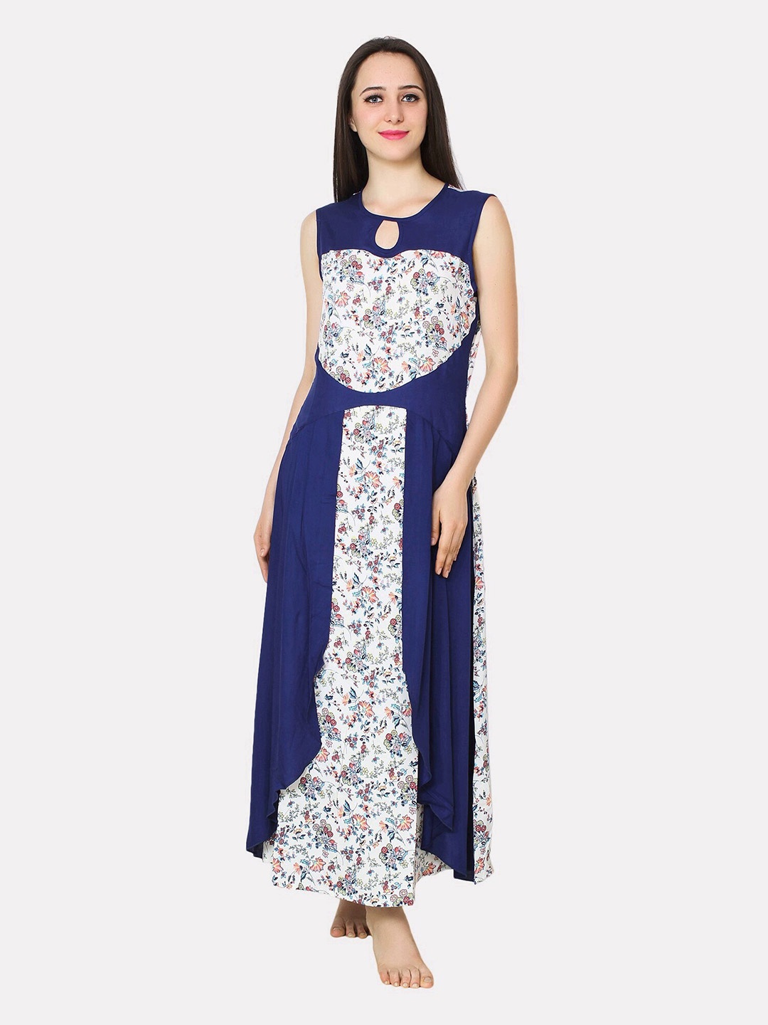 

PATRORNA Blue Printed Maxi Nightdress