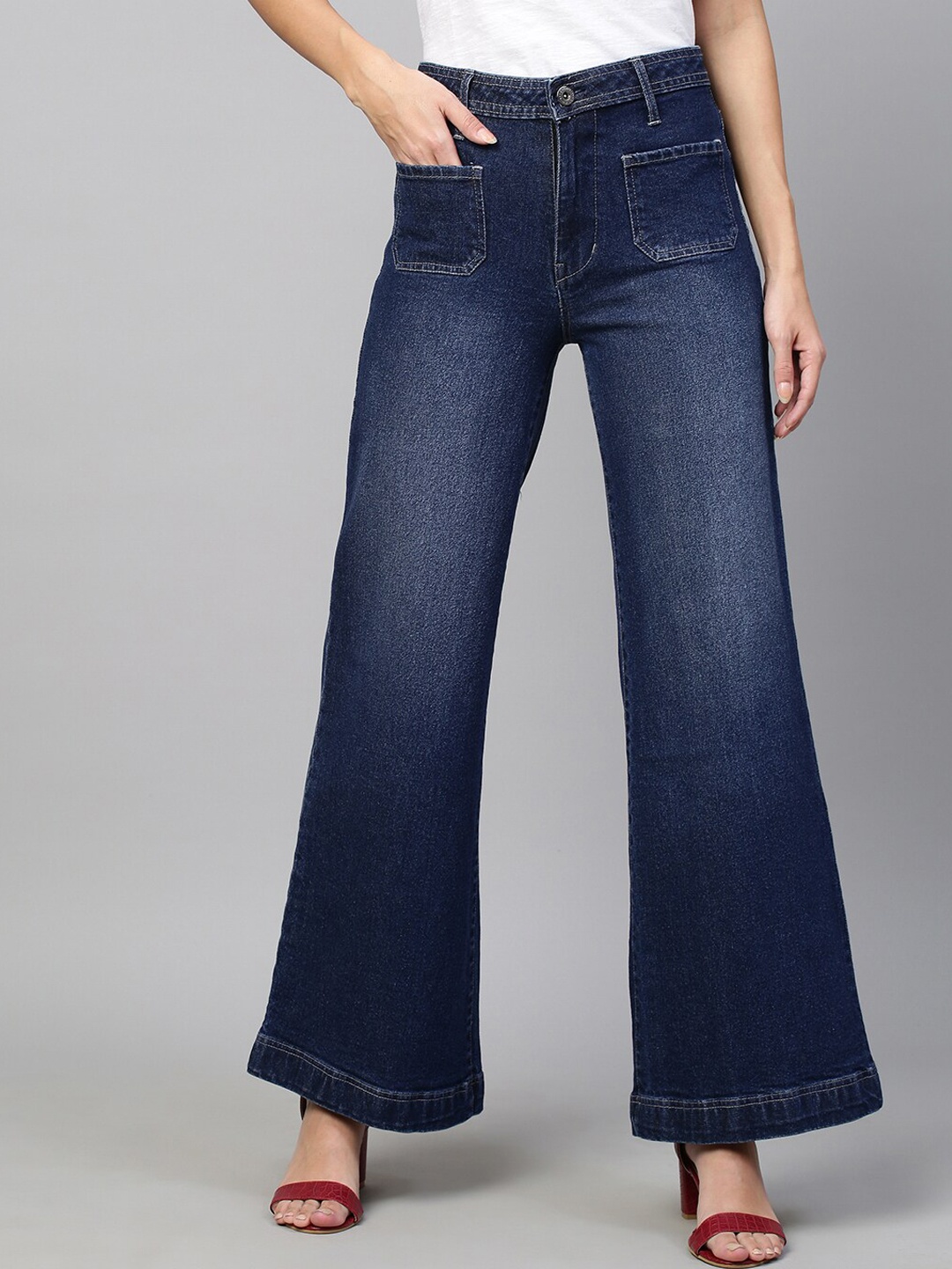 

Chemistry Women Blue Flared Low Distress Jeans