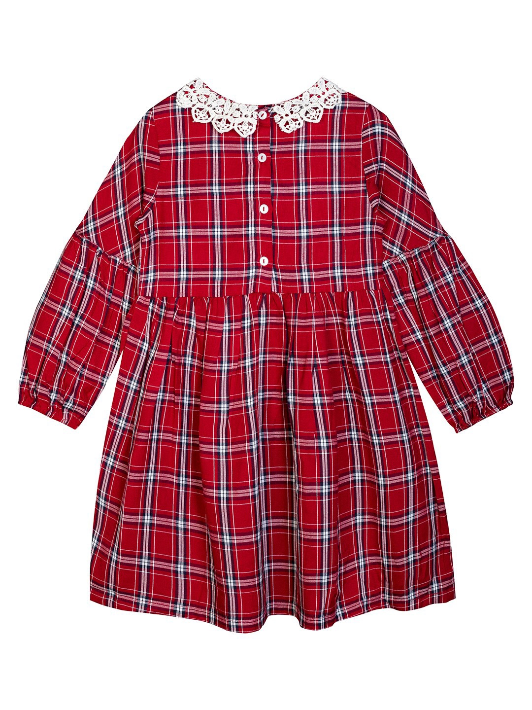 

Budding Bees Girls Red Checked Cotton A-Line Dress