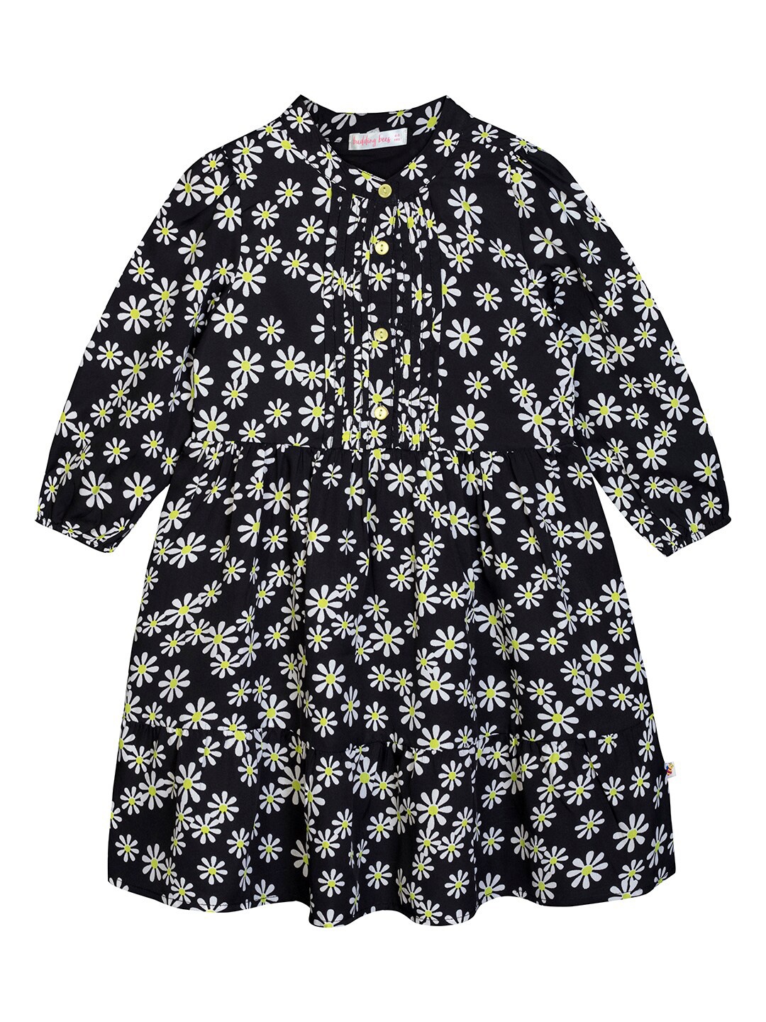 

Budding Bees Black Floral Printed Crepe A-Line Dress