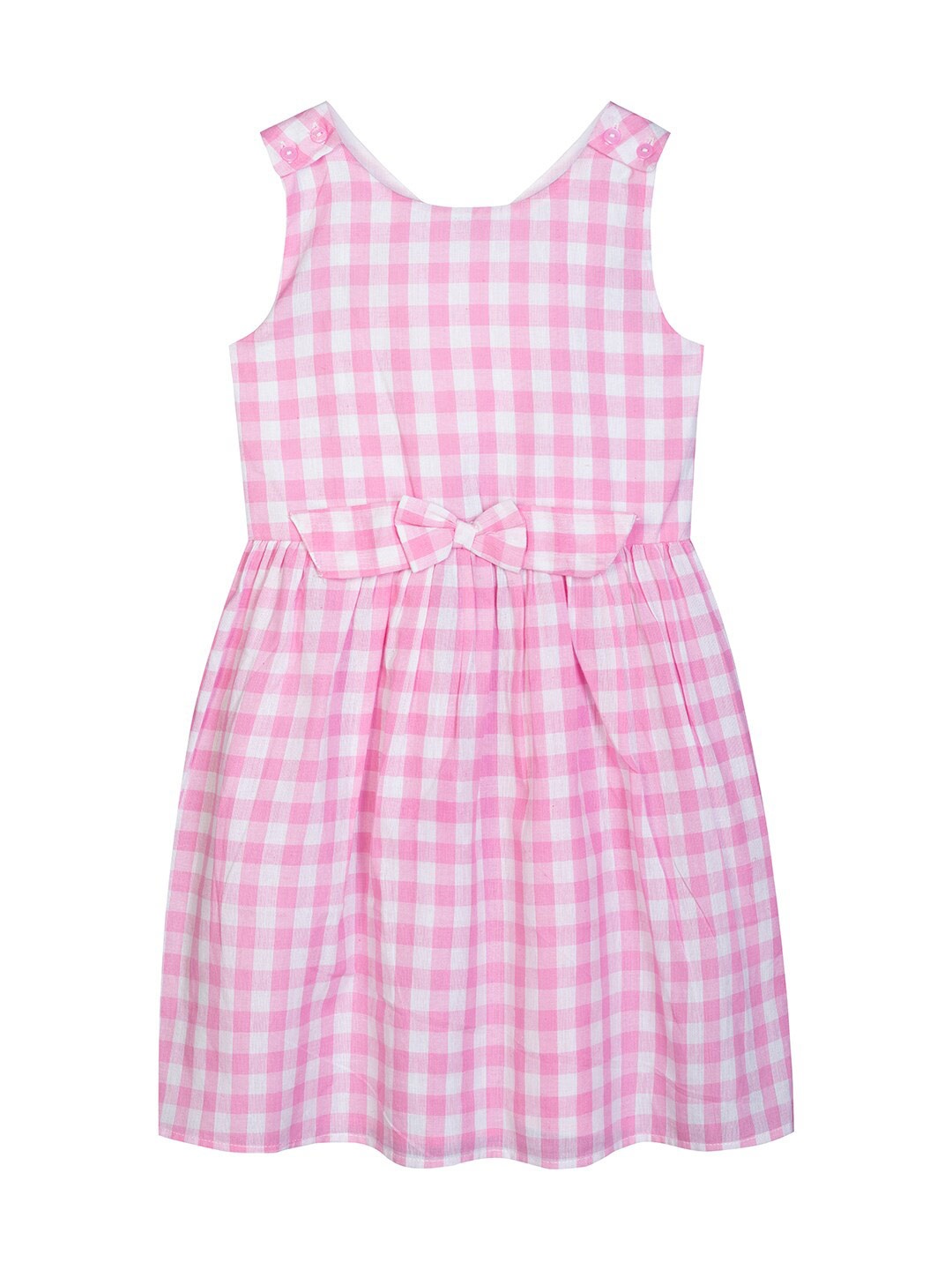 

Budding Bees Pink Checked A-Line Dress