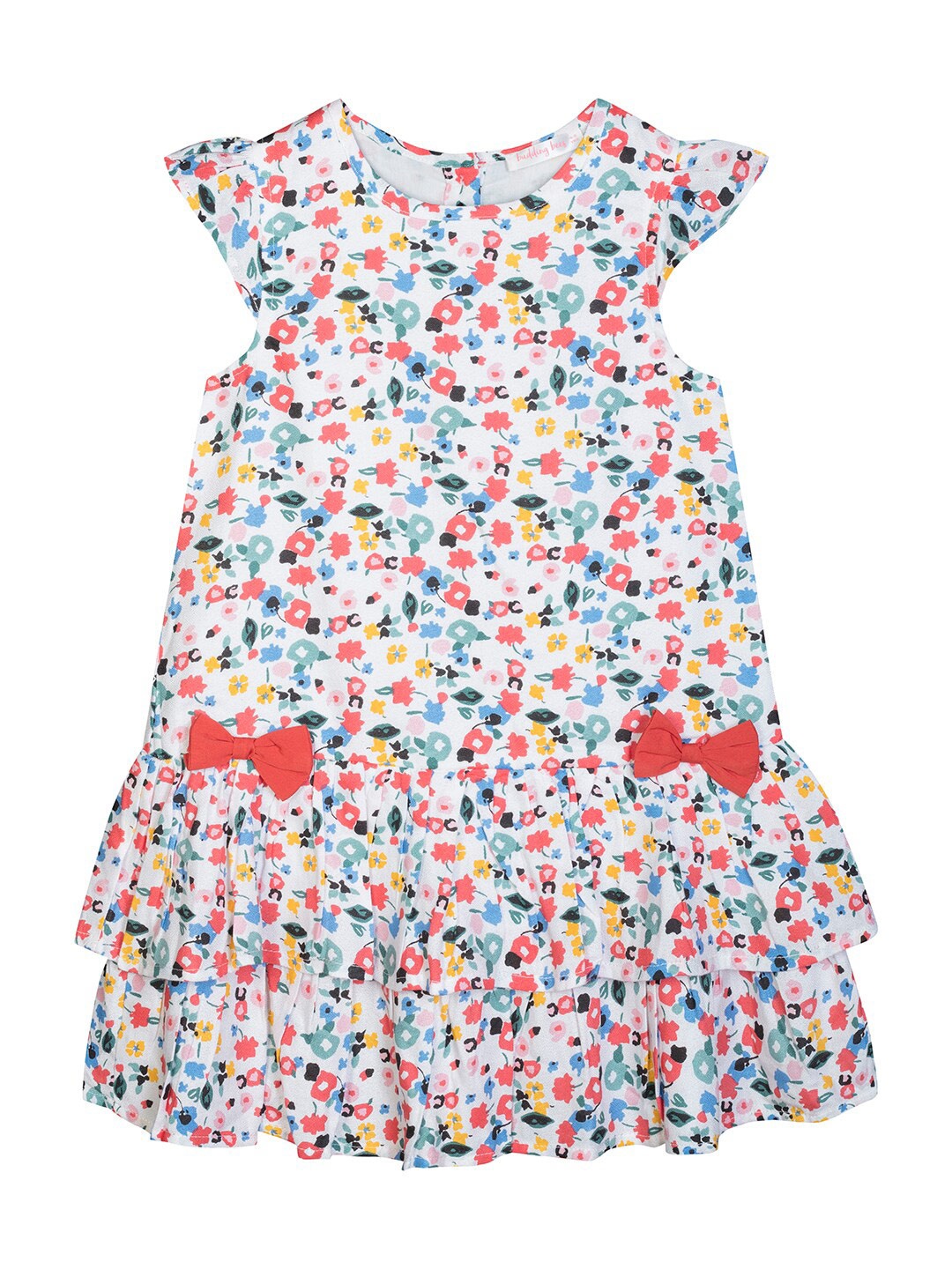 

Budding Bees Off White Floral Crepe A-Line Dress