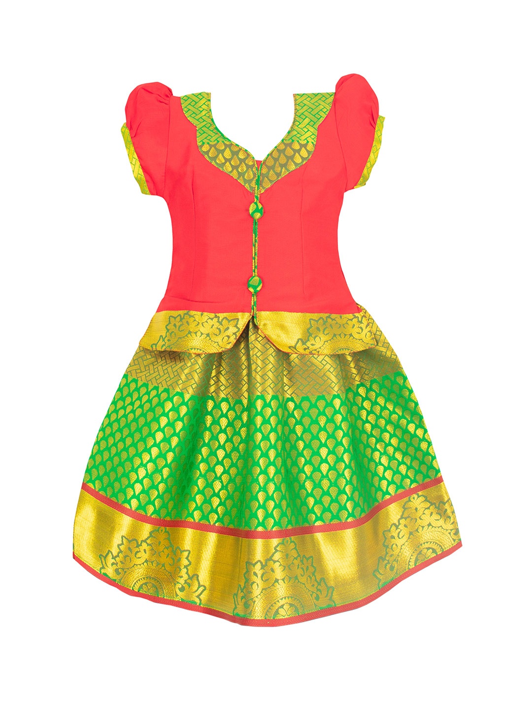 

AMIRTHA FASHION Red & Green Ethnic Motifs Midi Dress