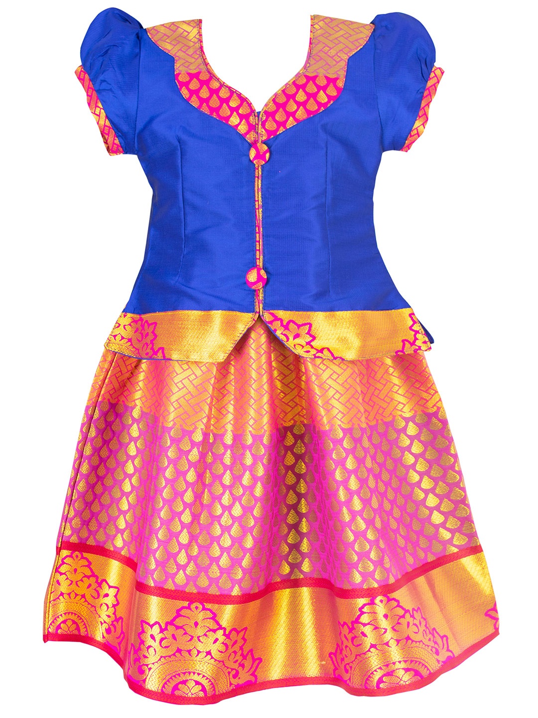 

AMIRTHA FASHION Girls Blue & Pink Ready to Wear Lehenga Choli
