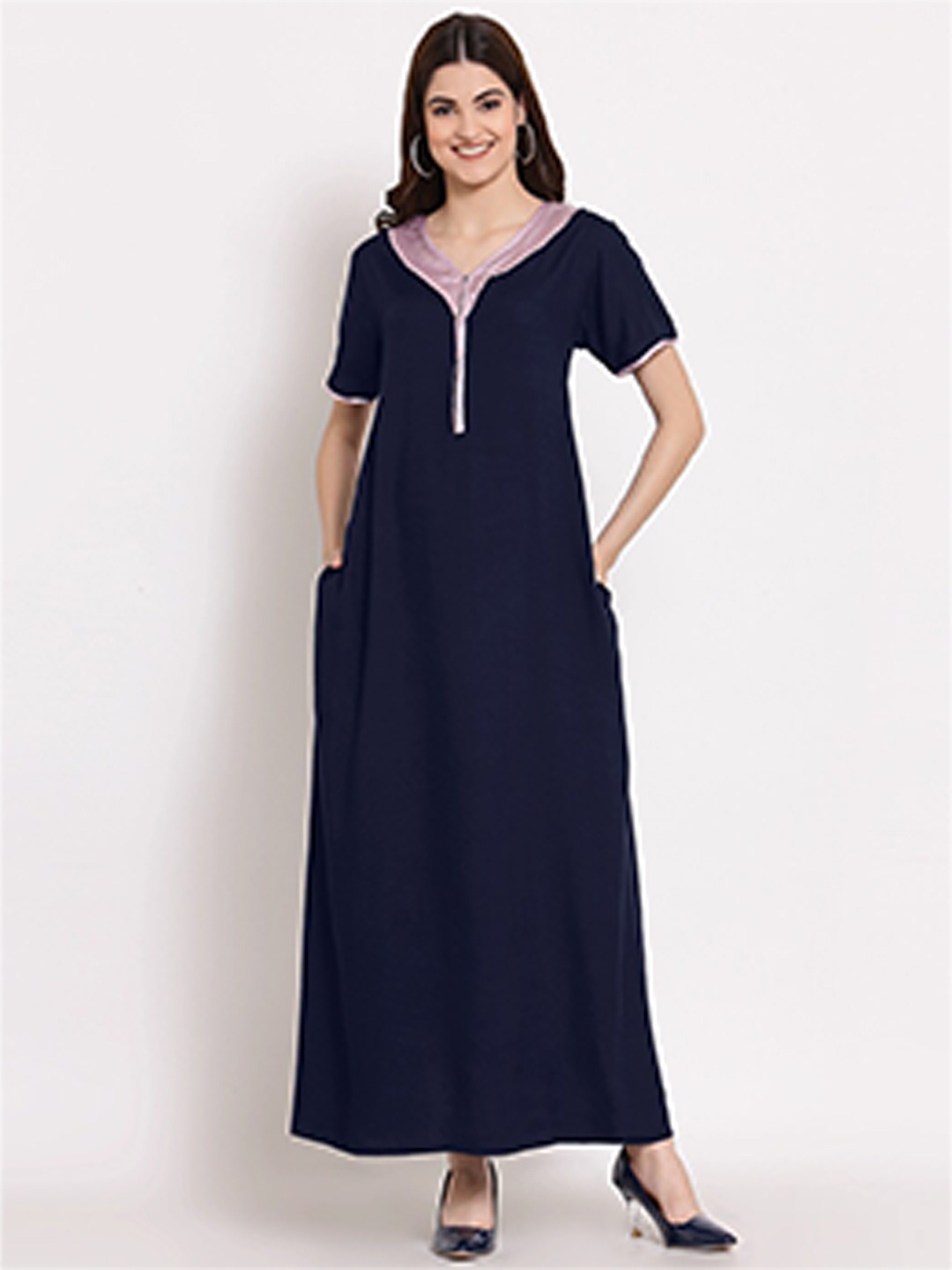 

PATRORNA Blue Cotton Blend Maxi Nightdress