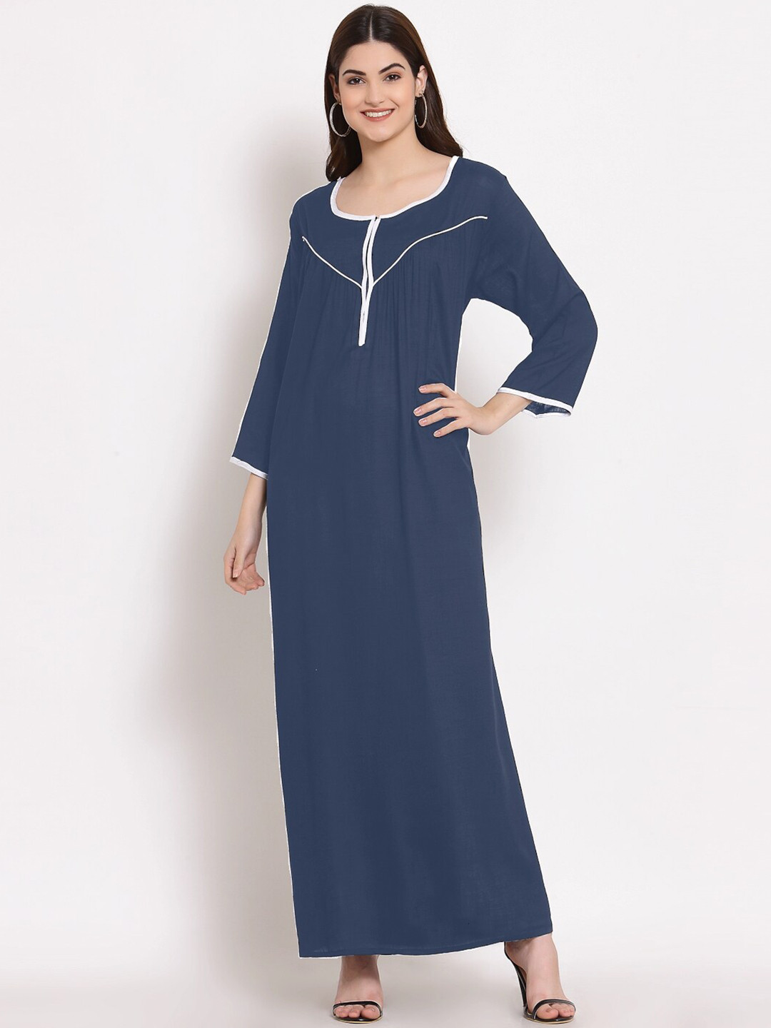 

PATRORNA Grey Solid Maxi Nightdress