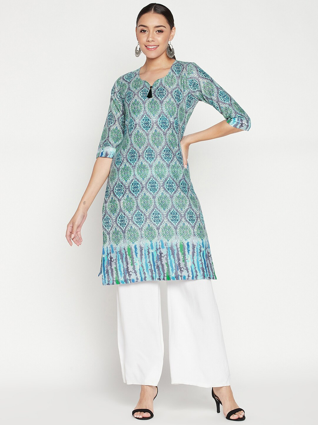 

One of a Kind Blue & Green Ethnic Motifs Printed Kurta