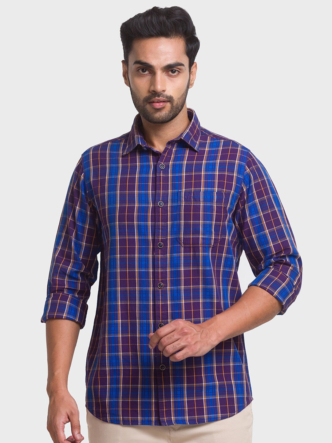 

ColorPlus Men Blue Checked Casual Shirt