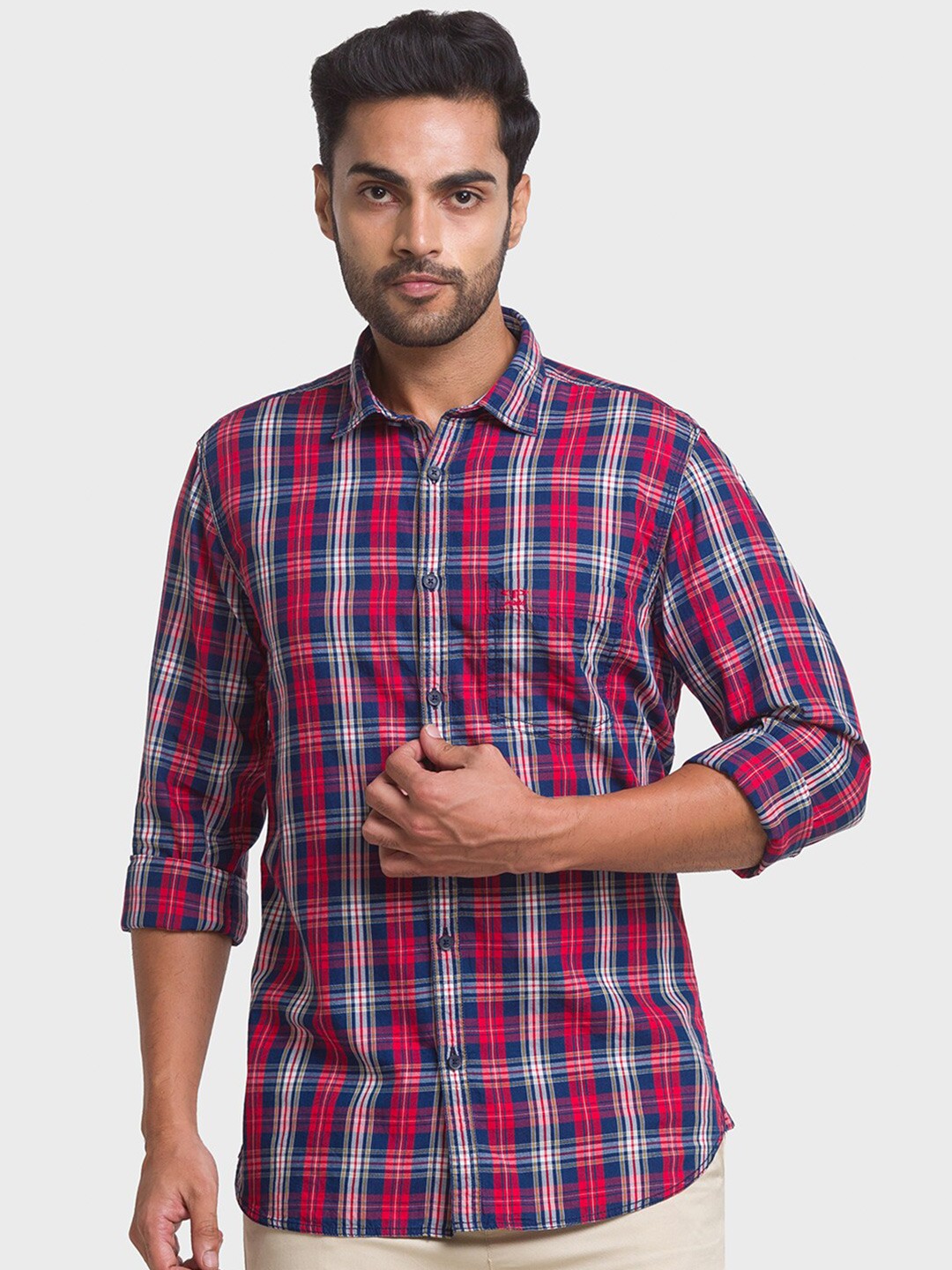 

ColorPlus Men Red Tailored Fit Checked Casual Shirt