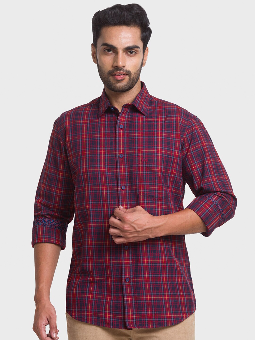 

ColorPlus Men Red Checked Tailored Fit Casual Shirt