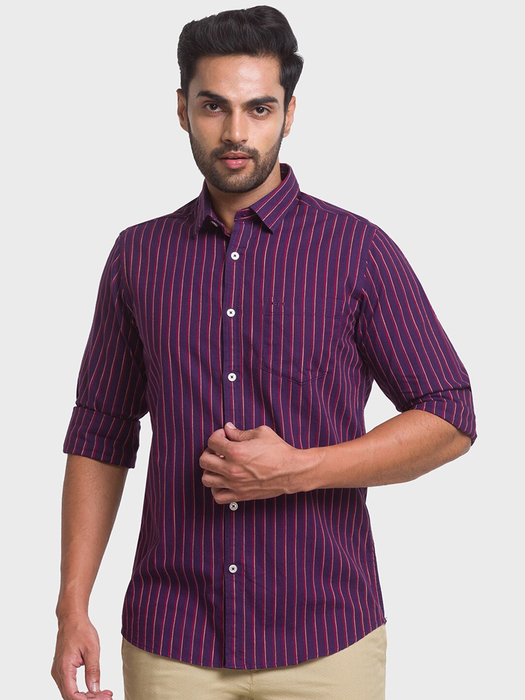

ColorPlus Men Maroon Striped Casual Shirt