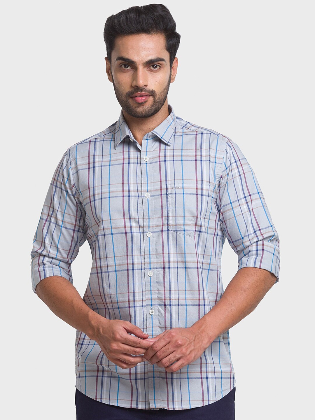 

ColorPlus Men Grey Checked Casual Plus Size Shirt