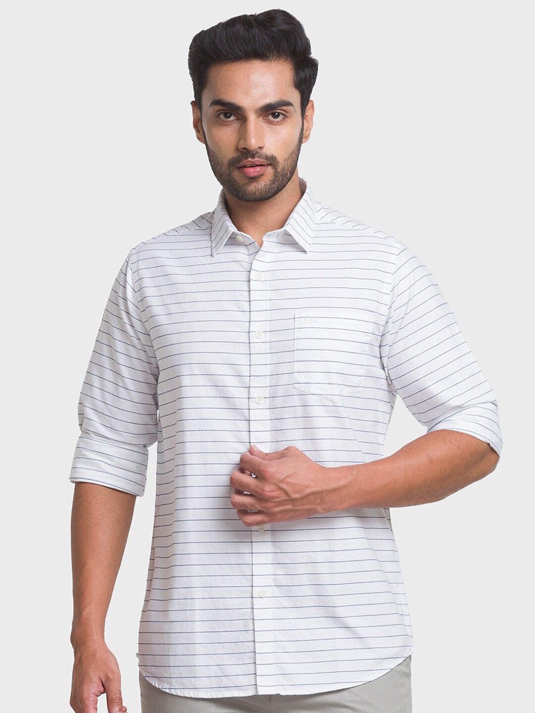 

ColorPlus Men White Striped Pure Cotton Casual Shirt