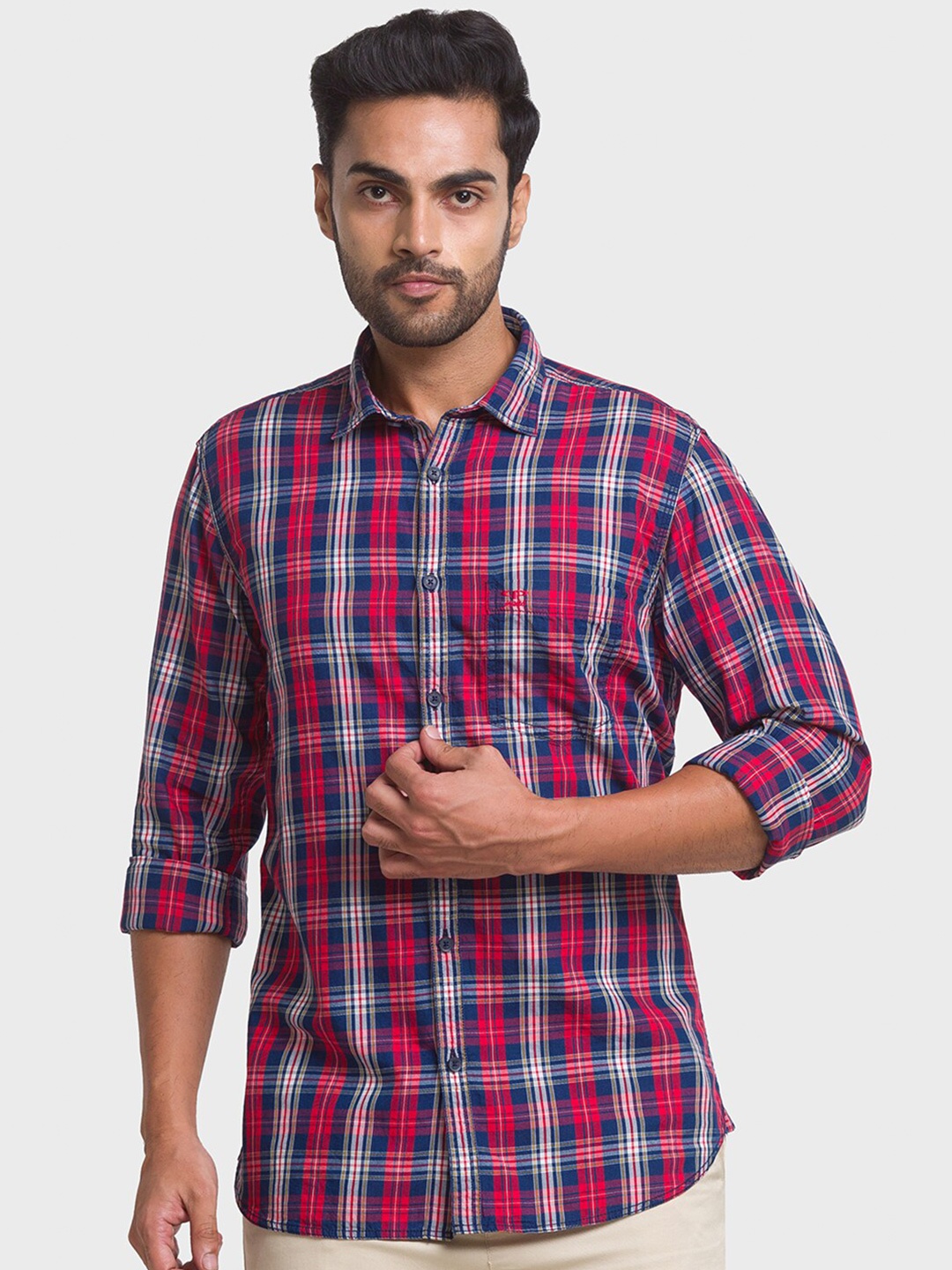 

ColorPlus Men Red Tailored Fit Tartan Checks Checked Casual Shirt