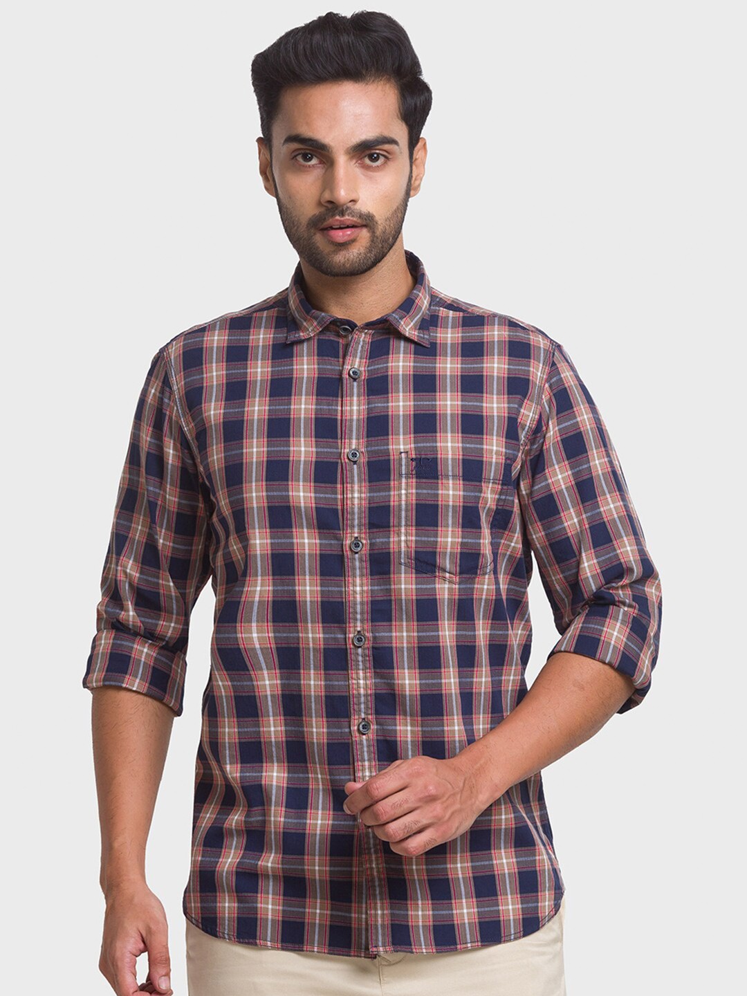 

ColorPlus Men Brown Tailored Fit Checked Casual Shirt