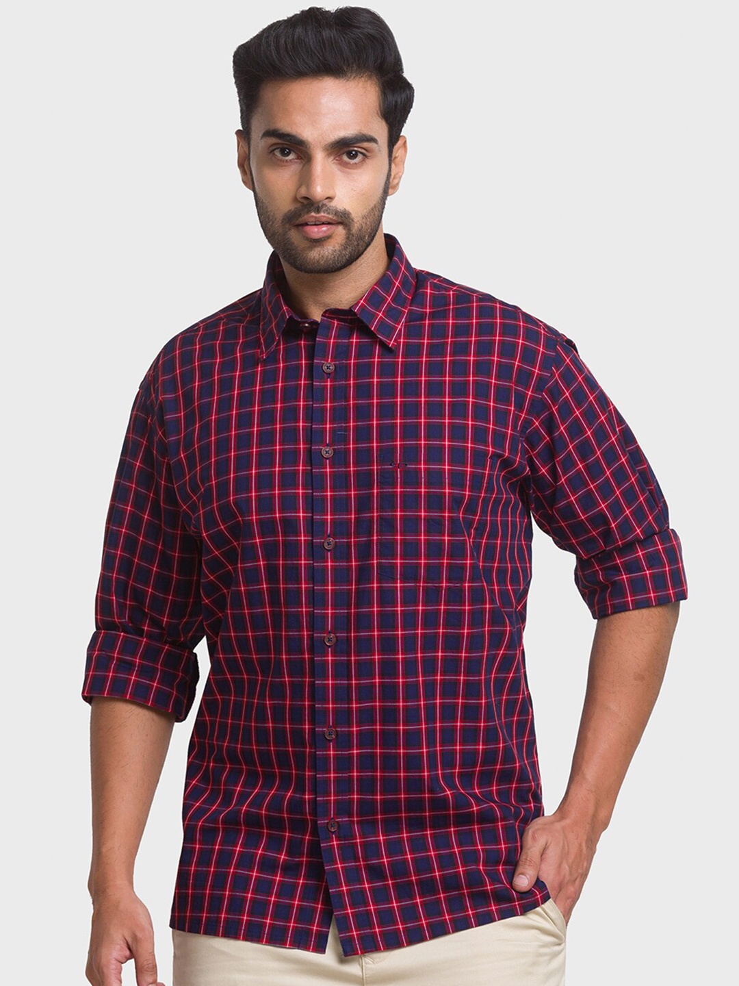 

ColorPlus Men Red Checked Casual Shirt