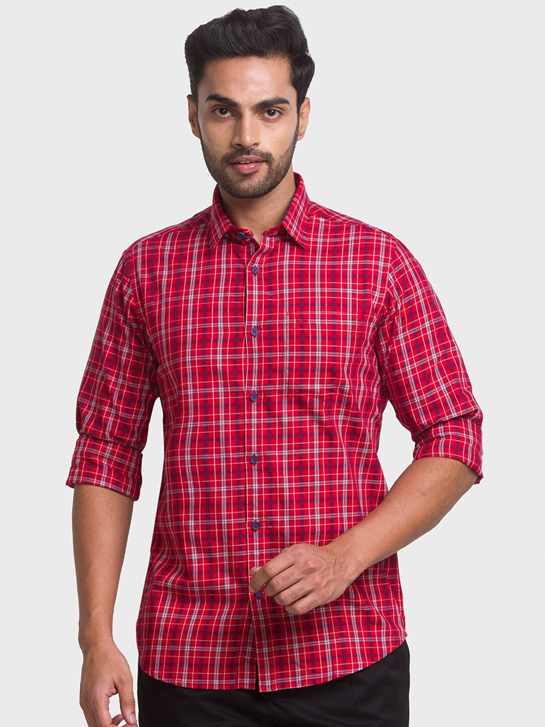 

ColorPlus Men Red Checked Cotton Casual Shirt