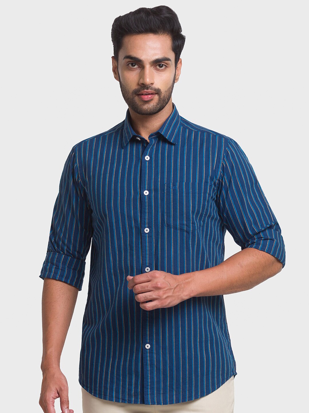 

ColorPlus Men Blue Striped Casual Shirt