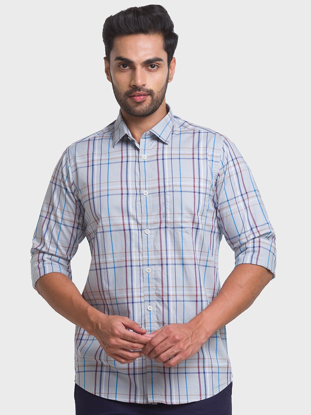 

ColorPlus Men Grey Checked Casual Shirt