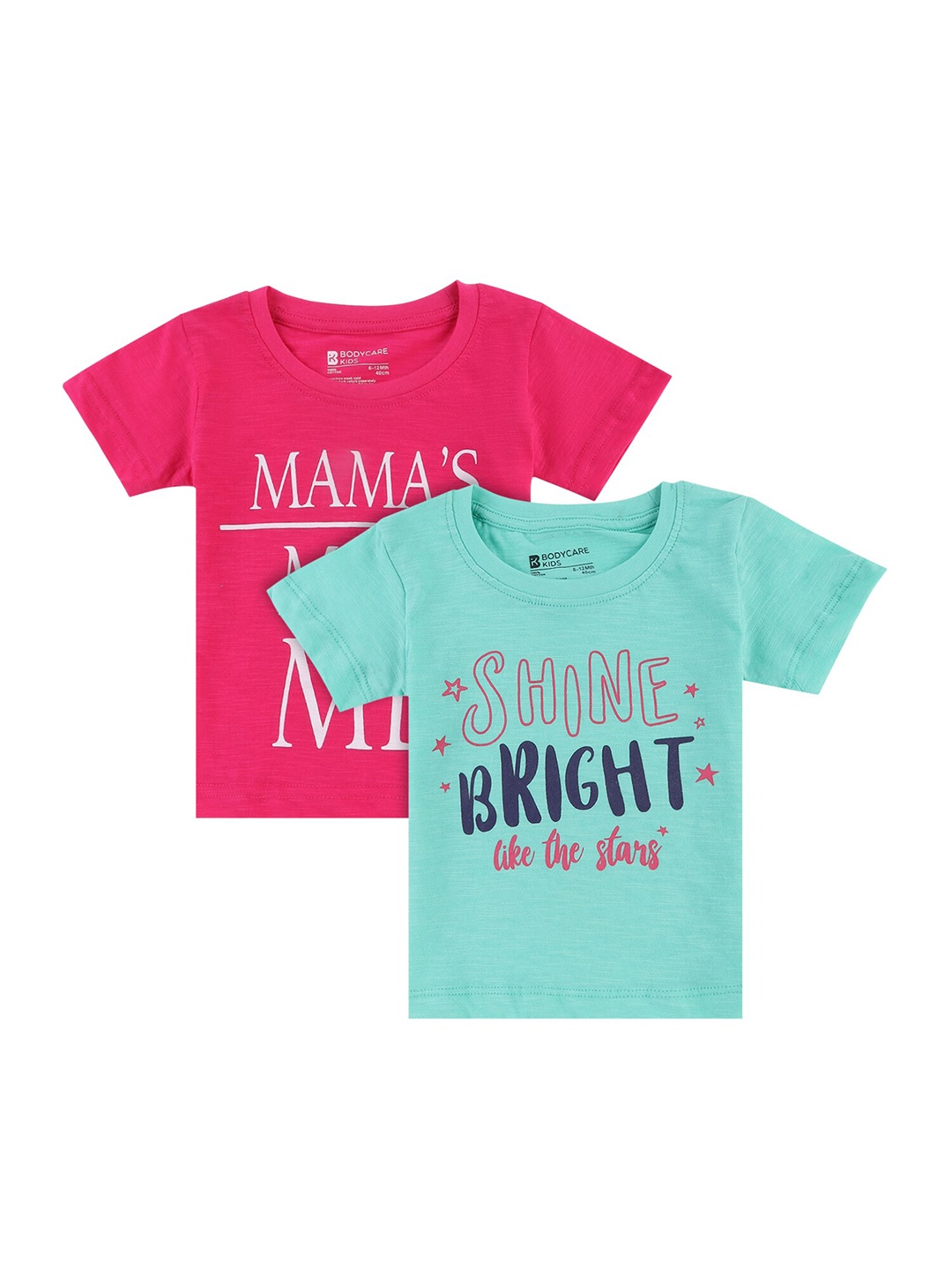 

Bodycare Kids Set Of 2 Girls Pink & Blue Typography Printed T-shirt