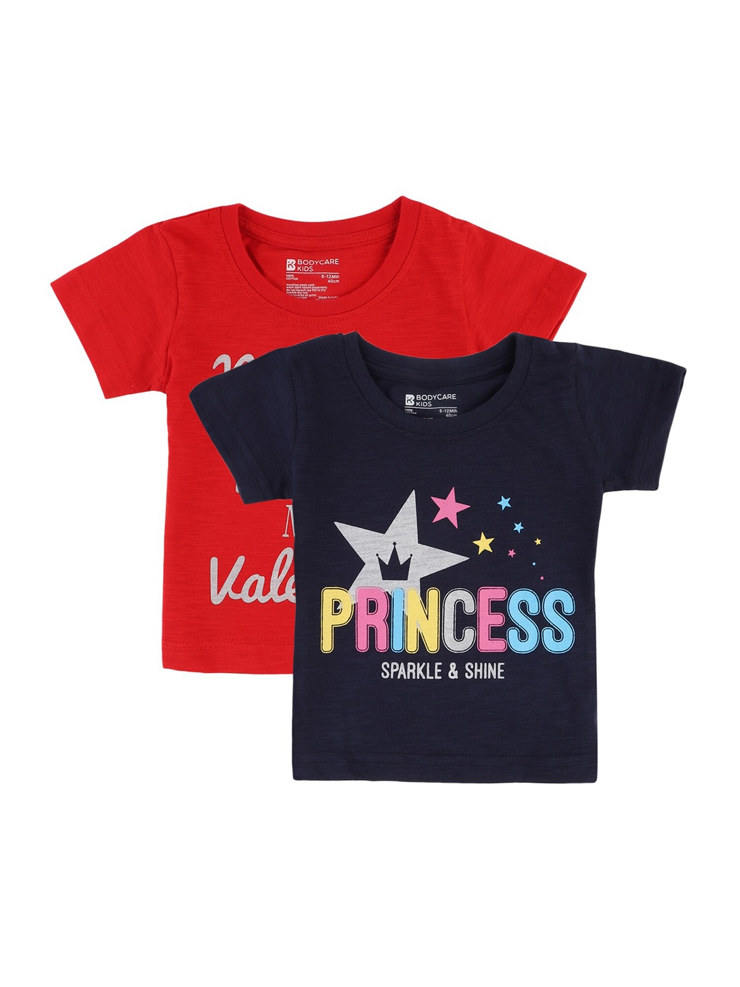 

Bodycare Kids Girls Pack of 2 Navy Blue & Red Printed Cotton T-shirt