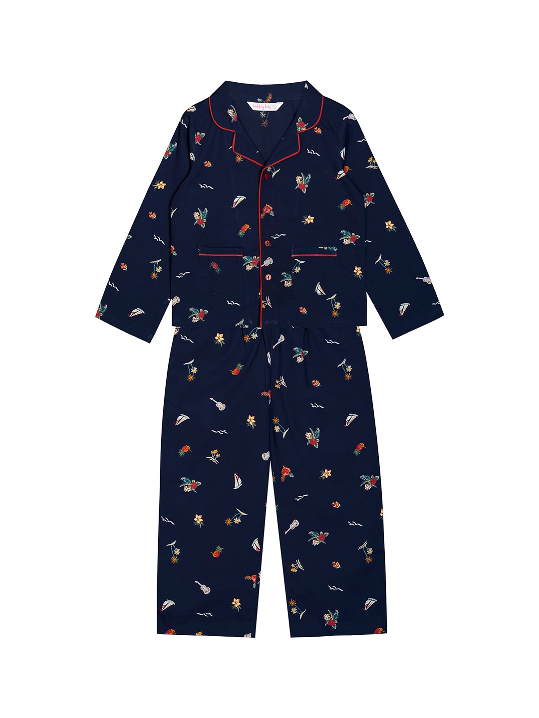 

Budding Bees Boys Blue & Red Printed Cotton Night suit