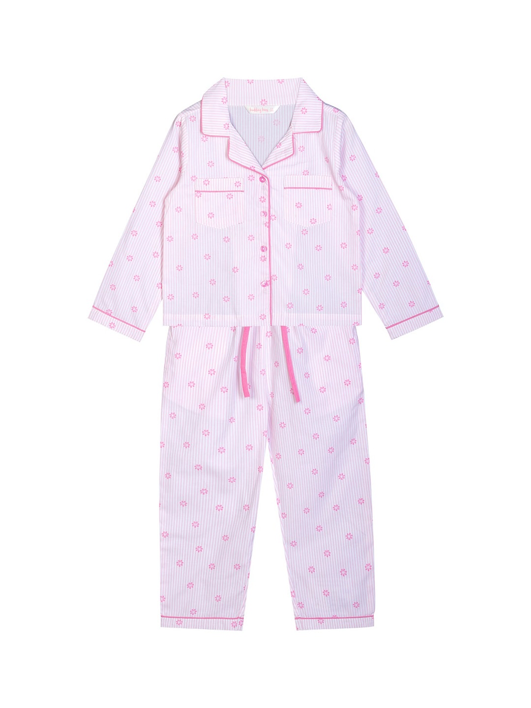 

Budding Bees Girls Pink & White Printed Pure Cotton Night suit