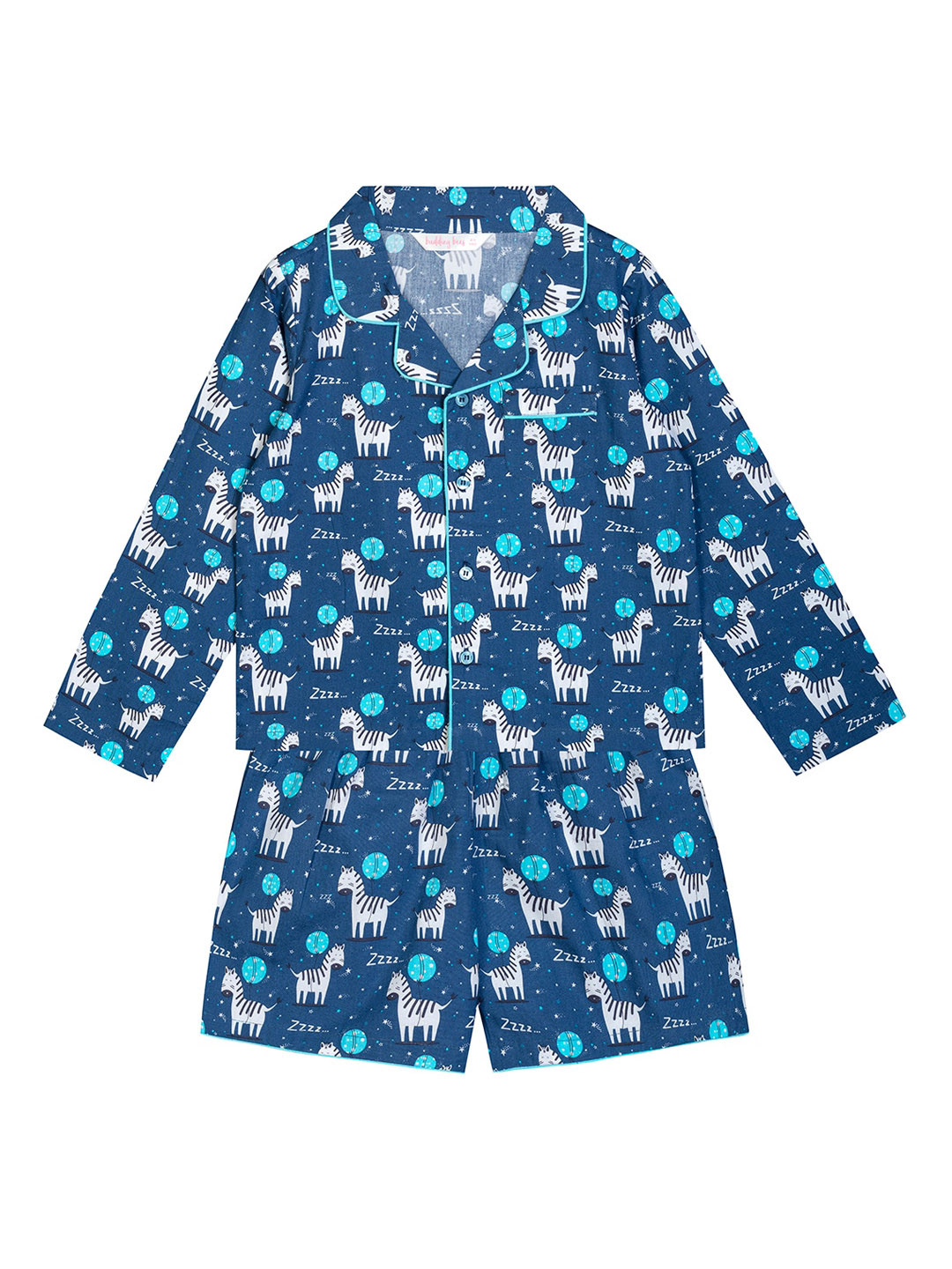 

Budding Bees Boys Blue & White Printed Night suit