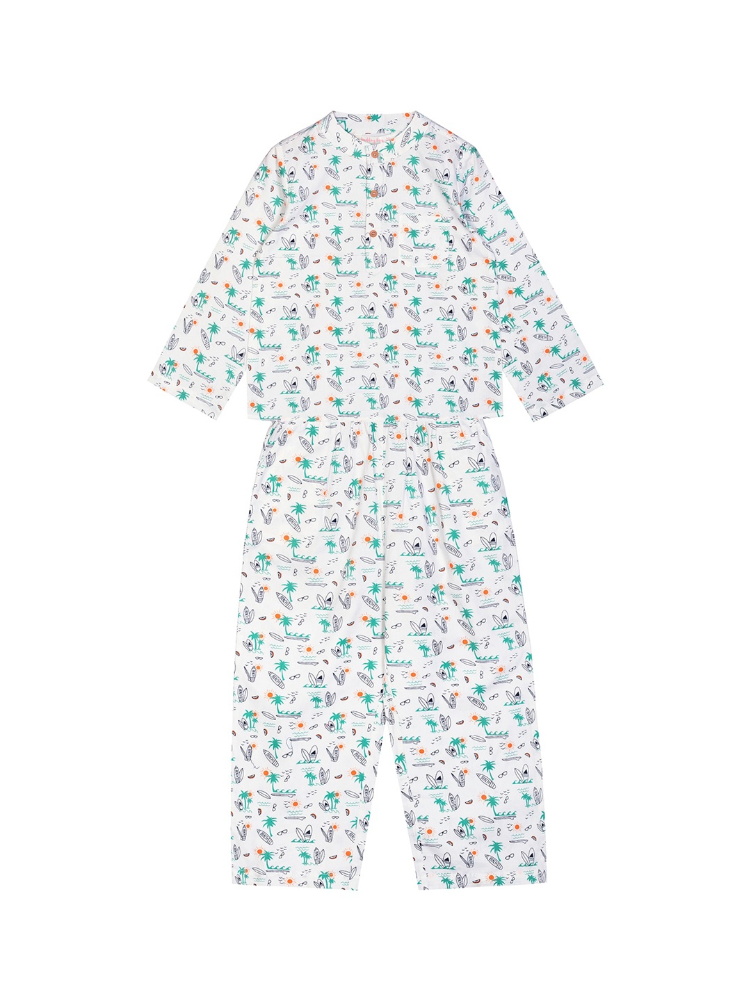 

Budding Bees Boys White & Blue Printed Night suit