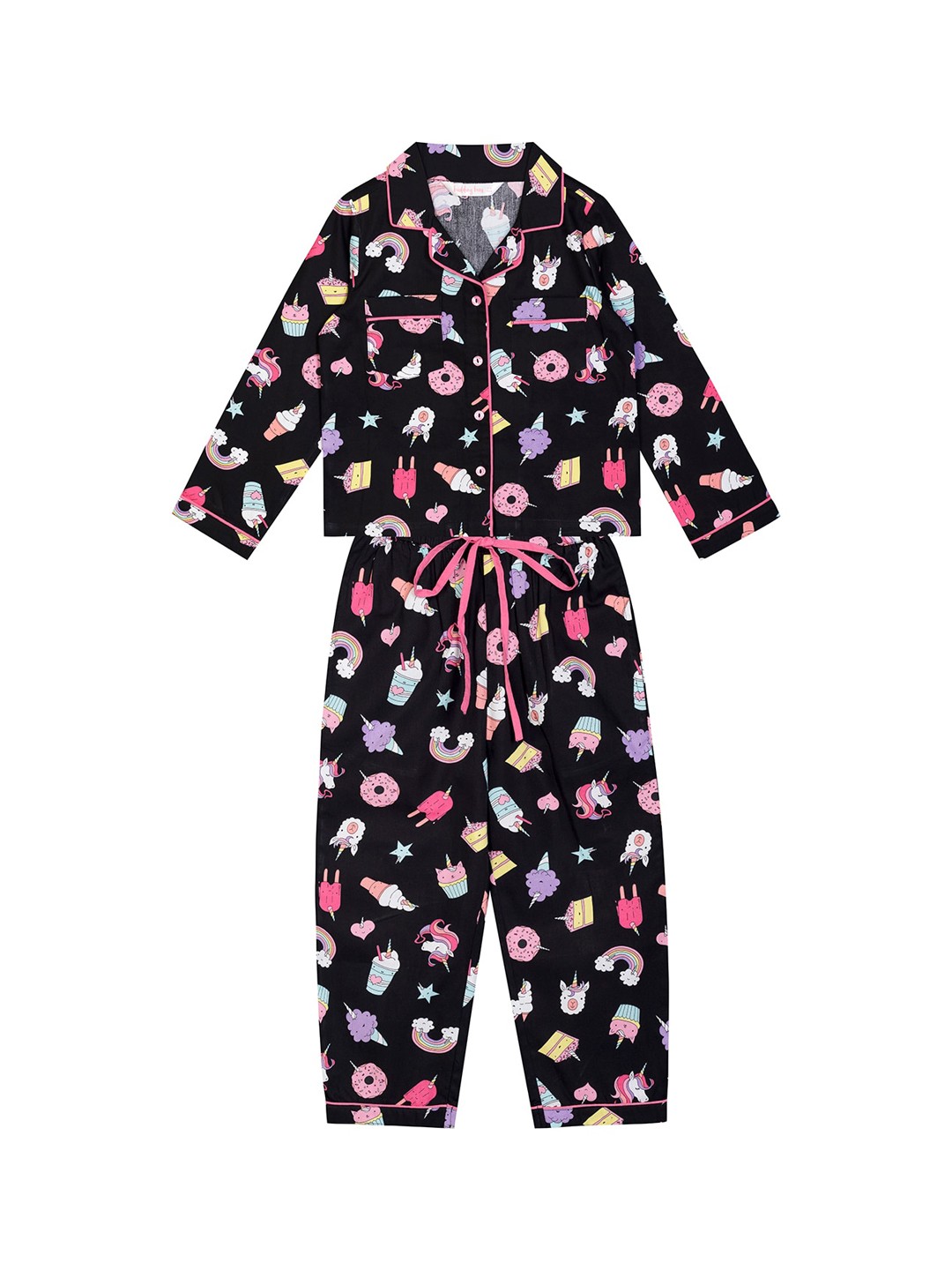 

Budding Bees Girls Black & Pink Printed Night Suit