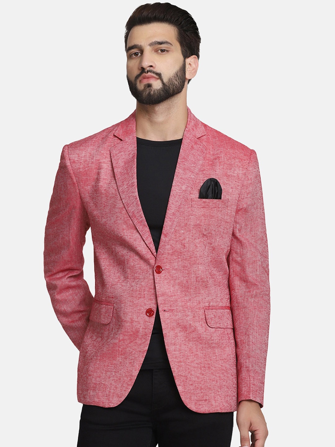 

TAHVO Men Pink Solid Single-Breasted Blazers