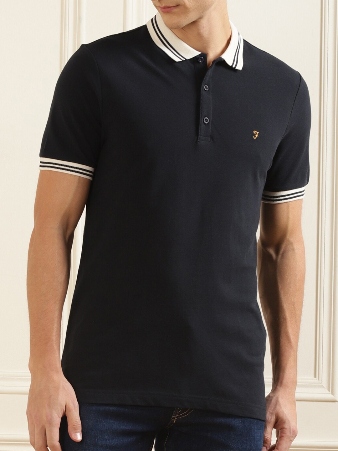 

Farah Men Black Polo Collar T-shirt