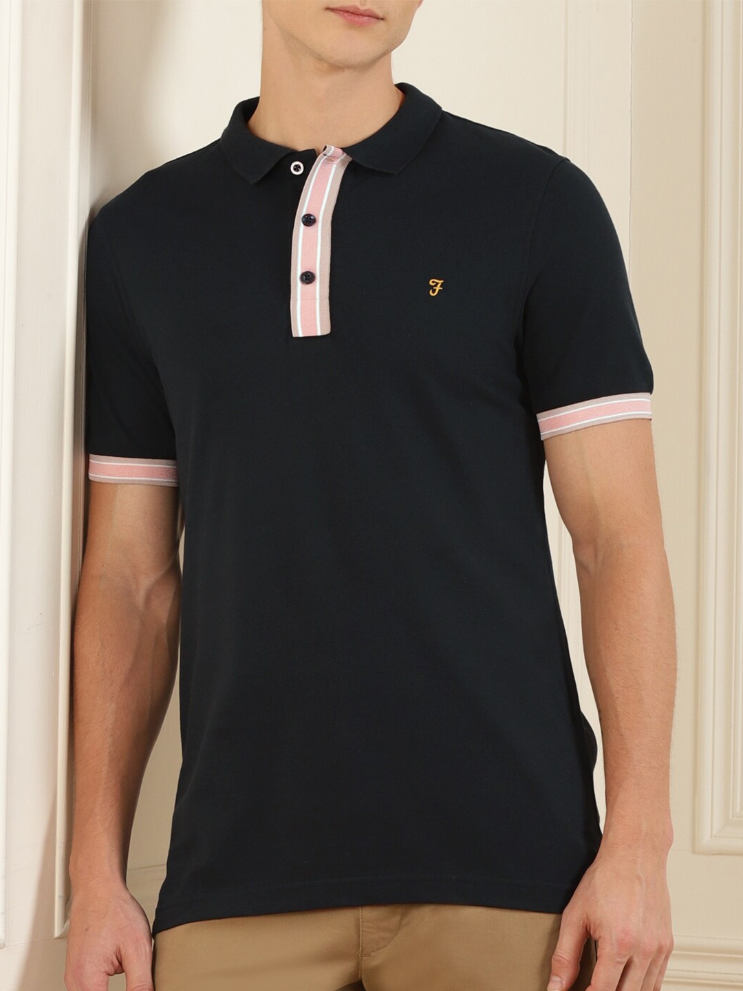 

Farah Men Black Polo Collar T-shirt