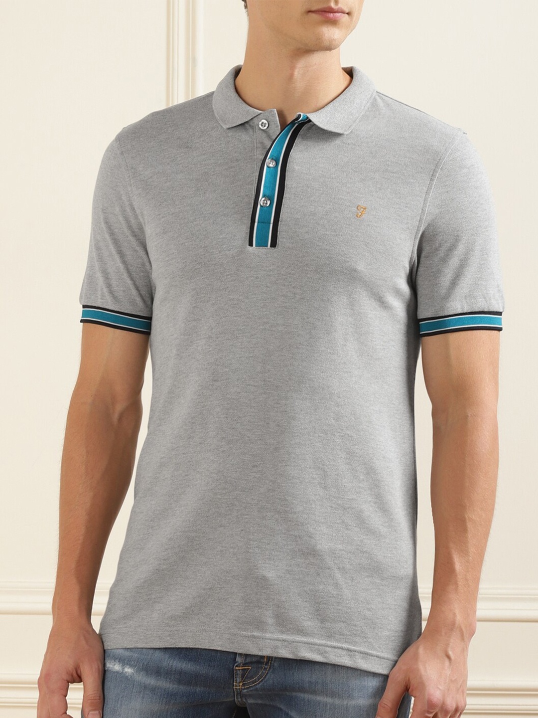 

Farah Men Grey & Blue Polo Collar Regular Fit T-shirt