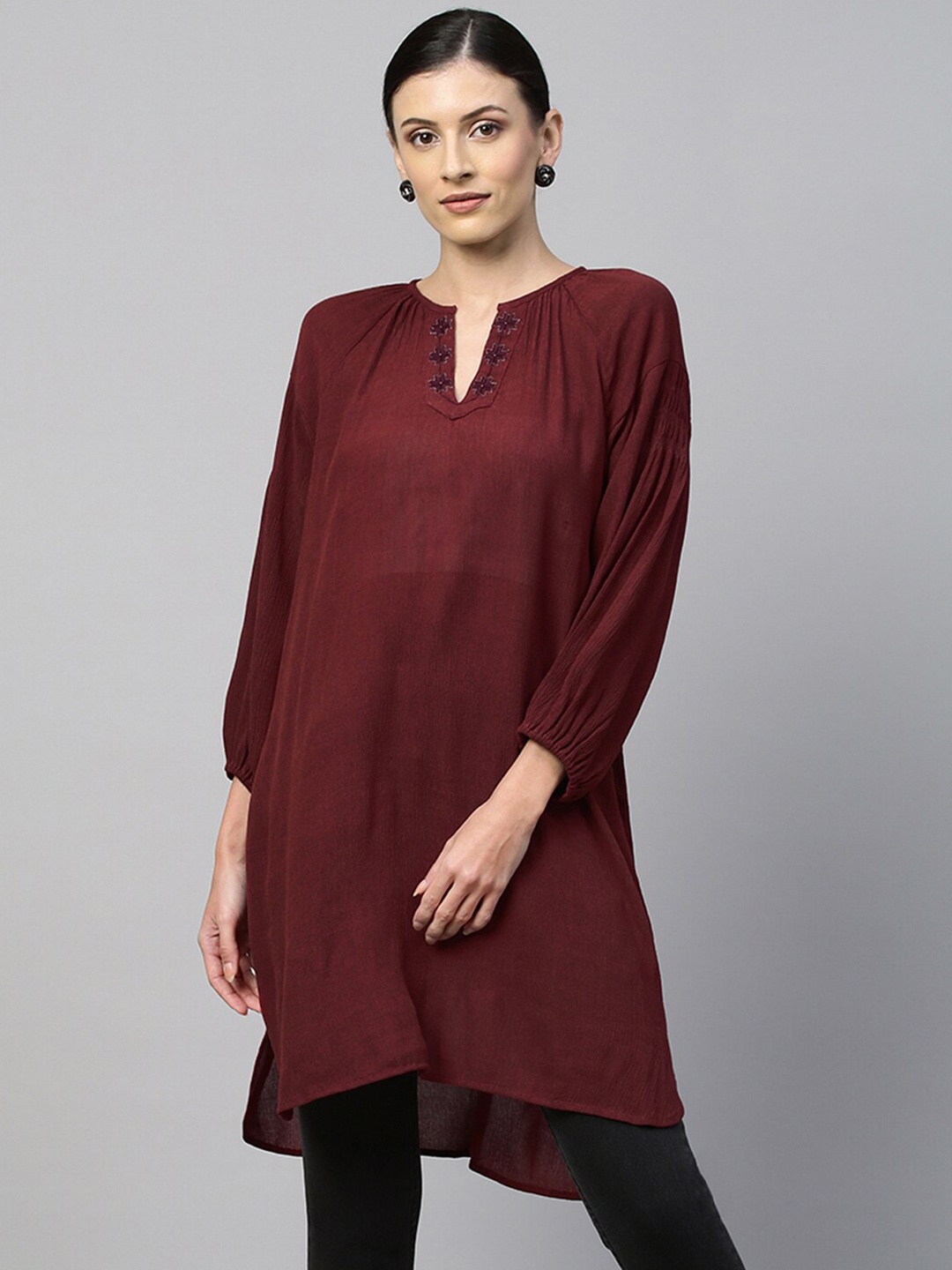 

Modern Indian by CHEMISTRY Women Burgundy Embroidered Kurta