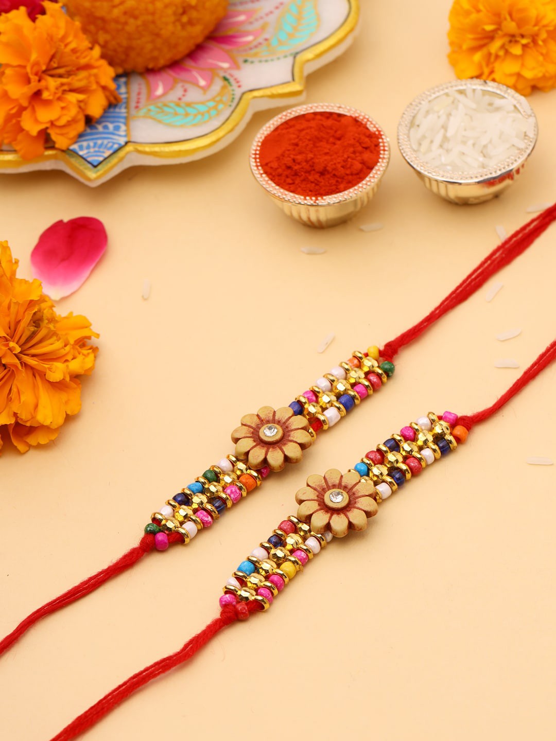 

Natures Buggy Men Set of 2 Beaded Rakhi, Red