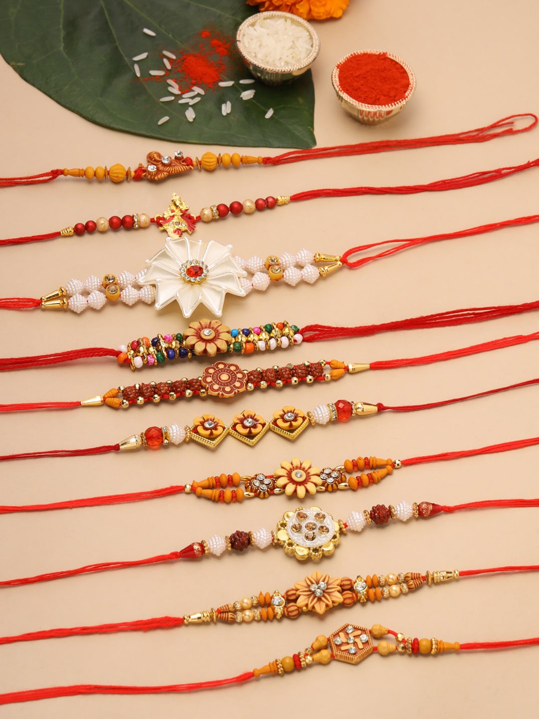 

Natures Buggy Men Set Of 10 Red & Yellow Designer Rakhi