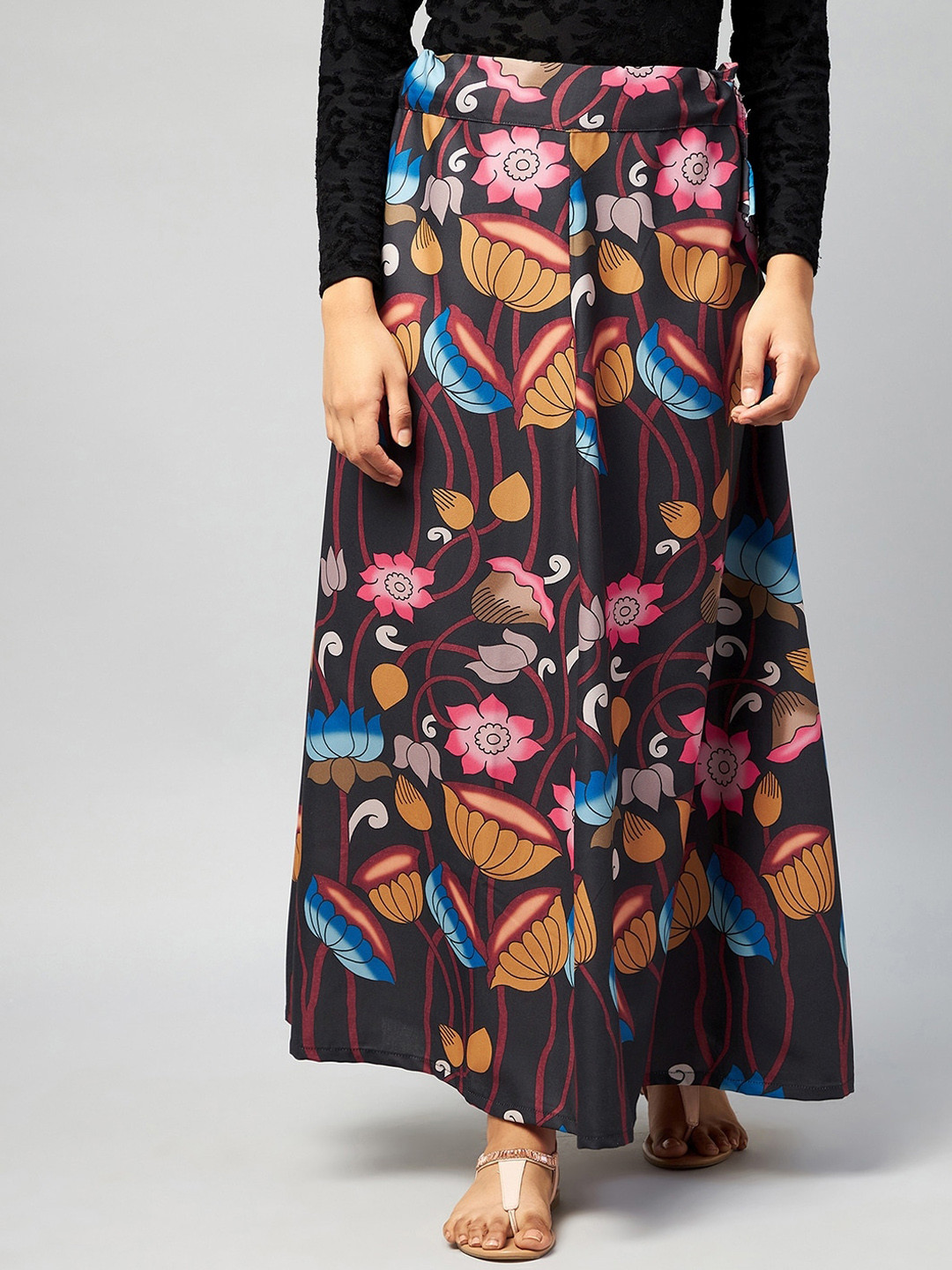 

InWeave Women Black Floral Printed A-Line Maxi Skirts